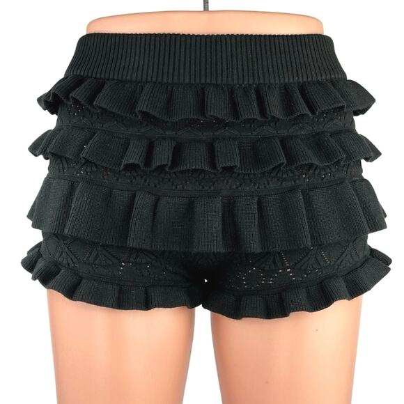Tularosa Pants - Revolve Tularosa Black High Rise Bloomer Ruffle Knitted Crochet Mini Shorts Sz S